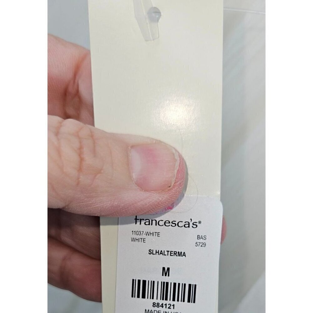 Francescas White Maxi Dress Sz M Tier Halter Open Back Lined Charlotte Avery NEW - Picture 10 of 12